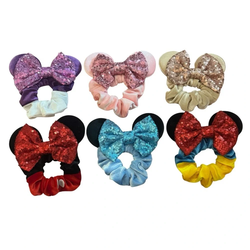 DISNEY Princess' Mickey Ears Hair Scrunchies Set of 6 - SEQUIN and VELVET